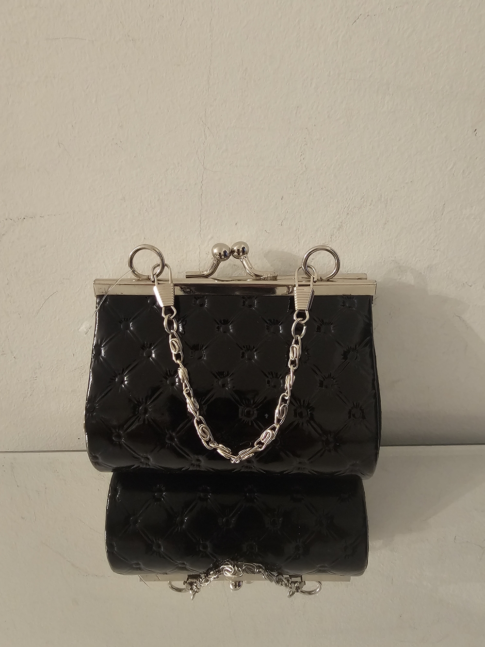 Classic Black Quilted Patent Chain-Handle Women's  Mini Change Bag